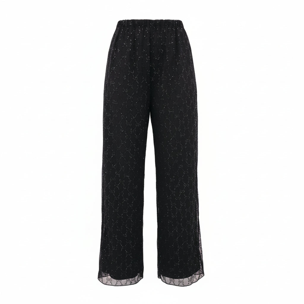 GUCCI CRYSTAL GG EMBELLISHED TULLE BLOUSE AND PANTS SET - SIZE 40