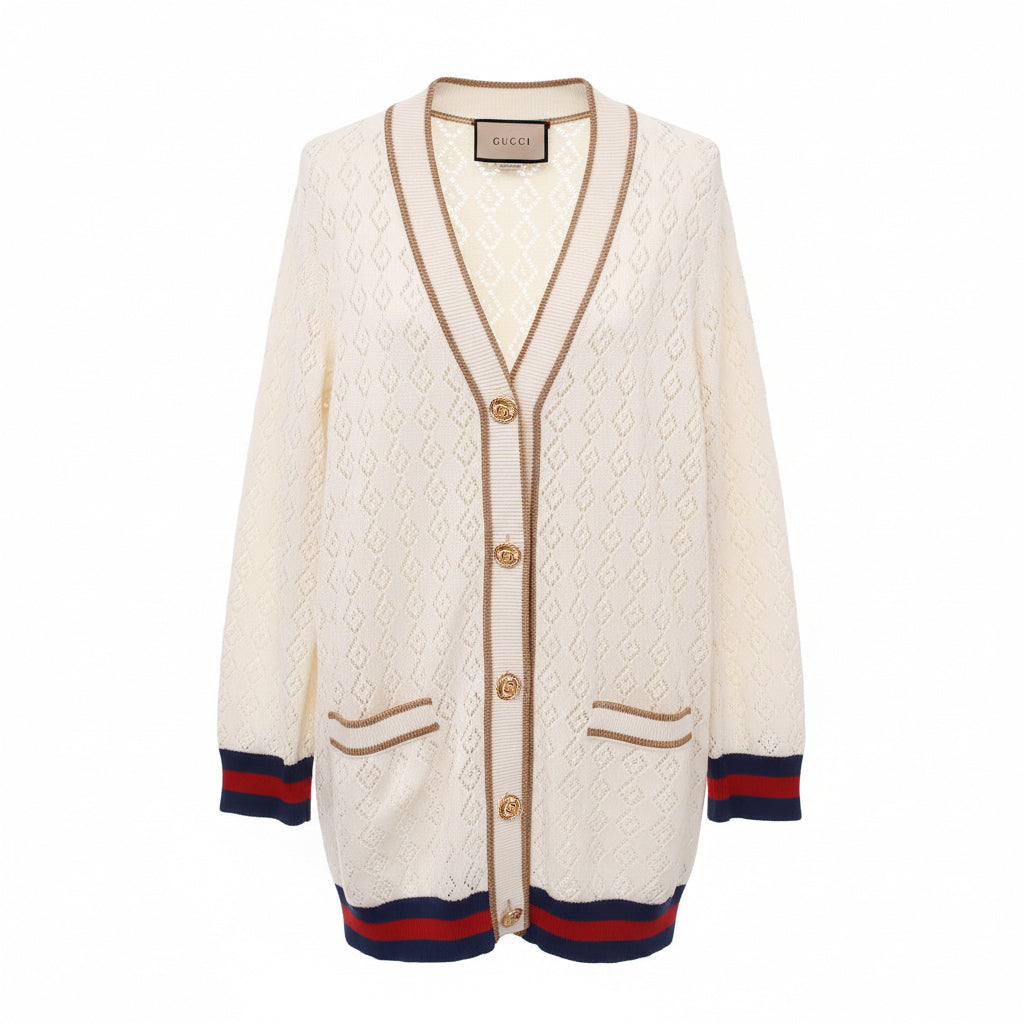 GUCCI 2-PIECE KNIT CARDIGAN SET WITH GG GOLD LOGO BUTTONS - SIZE S