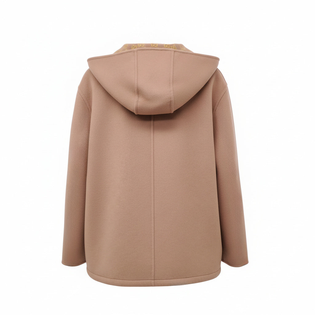 GUCCI WOOL MONOGRAM JACKET WITH GG HOOD DETAIL - SIZE 40 (OVERSIZED)