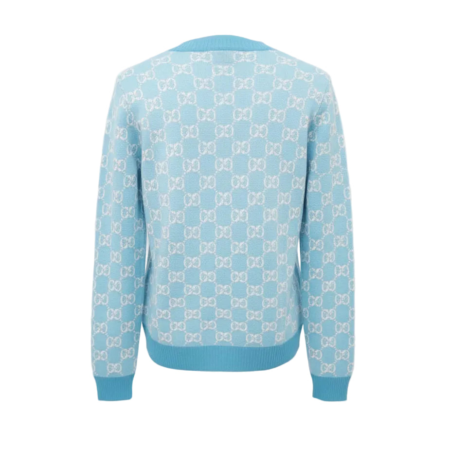GUCCI TURQUOISE BLUE LOGO CARDIGAN - SIZE L