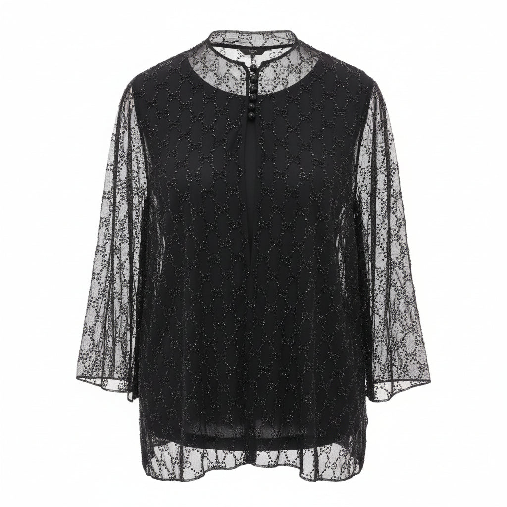 GUCCI CRYSTAL GG EMBELLISHED TULLE BLOUSE AND PANTS SET - SIZE 40