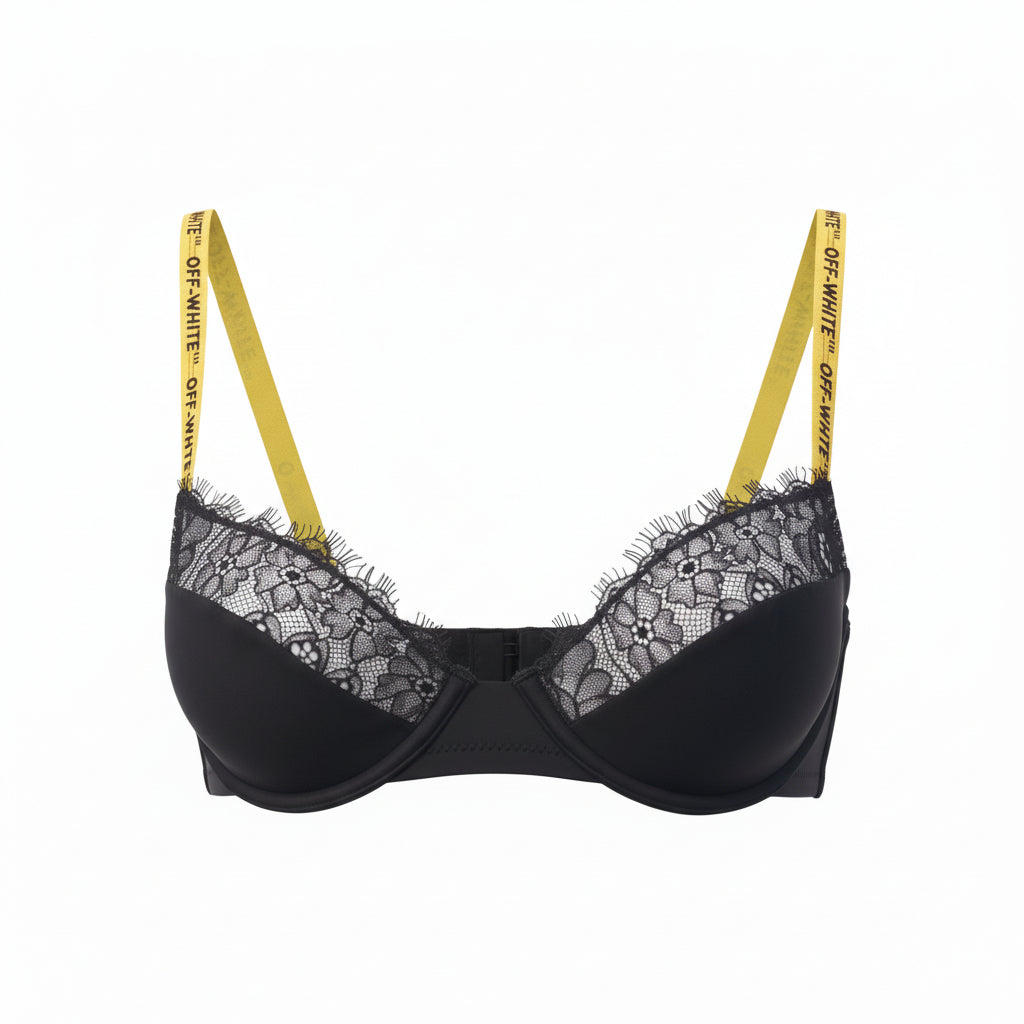 OFF-WHITE BLACK LACE LOGO BRA - SIZE 40