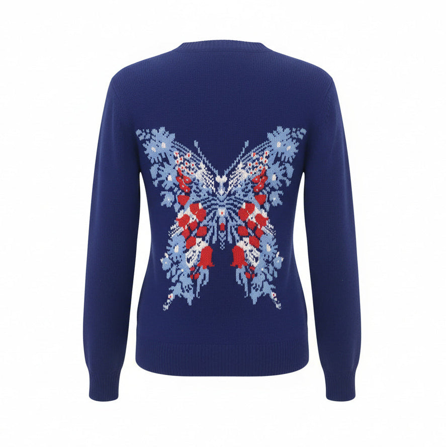 GUCCI BLUE HEART AND BUTTERFLY KNIT SWEATER - SIZE XS