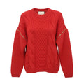 GUCCI OVERSIZED RED CABLEKNIT SWEATER WITH ZIPPER DETAIL AND LOGO - SIZE XS