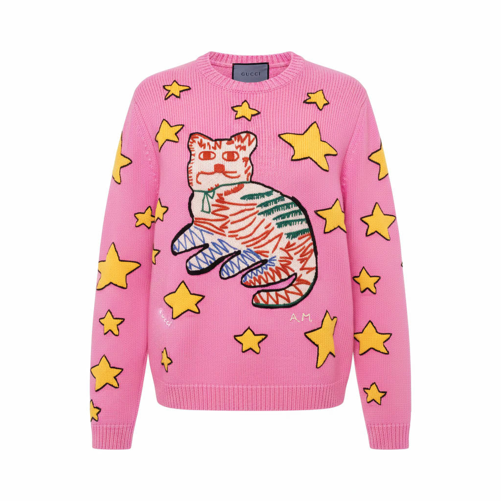 GUCCI CASHMERE CAT SWEATER - SIZE M (OVERSIZED)