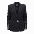 ALEXANDER WANG BLACK LABEL BLAZER WITH SILVER BUTTON & LEATHER CUFF DETAIL - SIZE 2 (OVERSIZED)