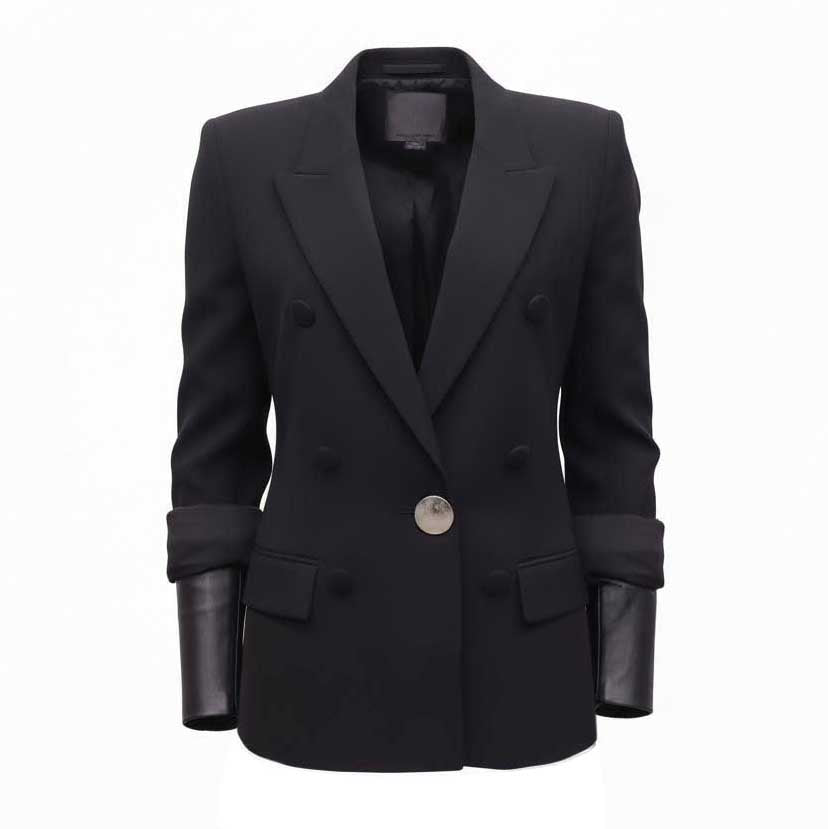 ALEXANDER WANG BLACK LABEL BLAZER WITH SILVER BUTTON & LEATHER CUFF DETAIL - SIZE 2 (OVERSIZED)