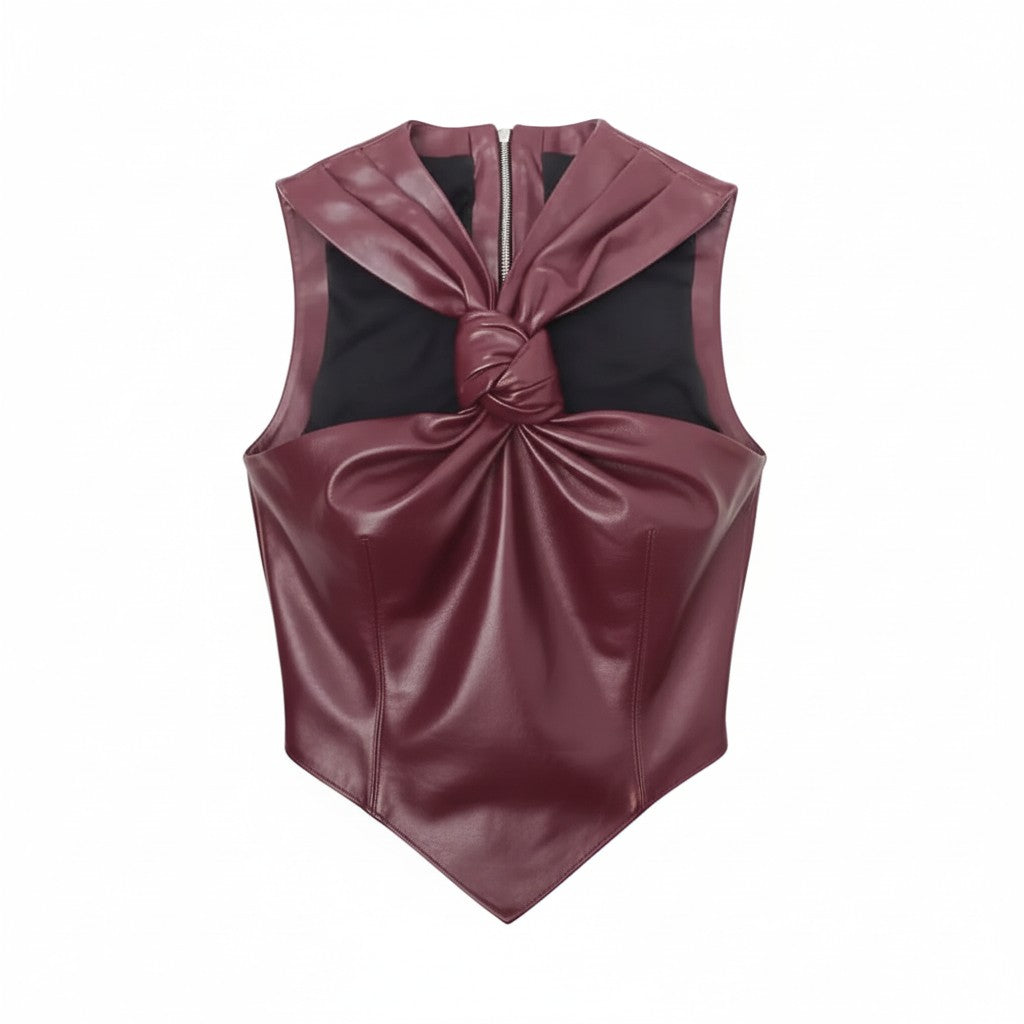 16ARLINGTON BURGUNDY LEATHER KNOT TOP - SIZE UK 8 (US 4)