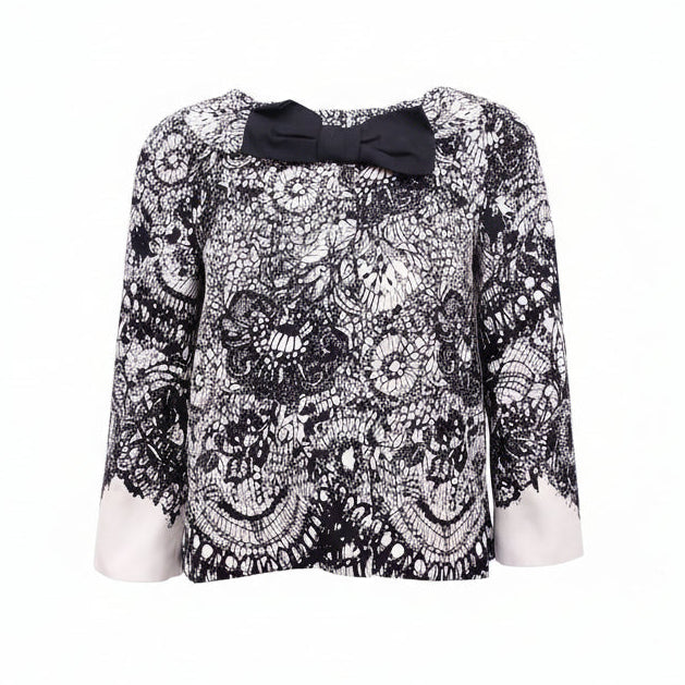 PRADA LACE PATTERNED JACKET WITH BOW - SIZE 40