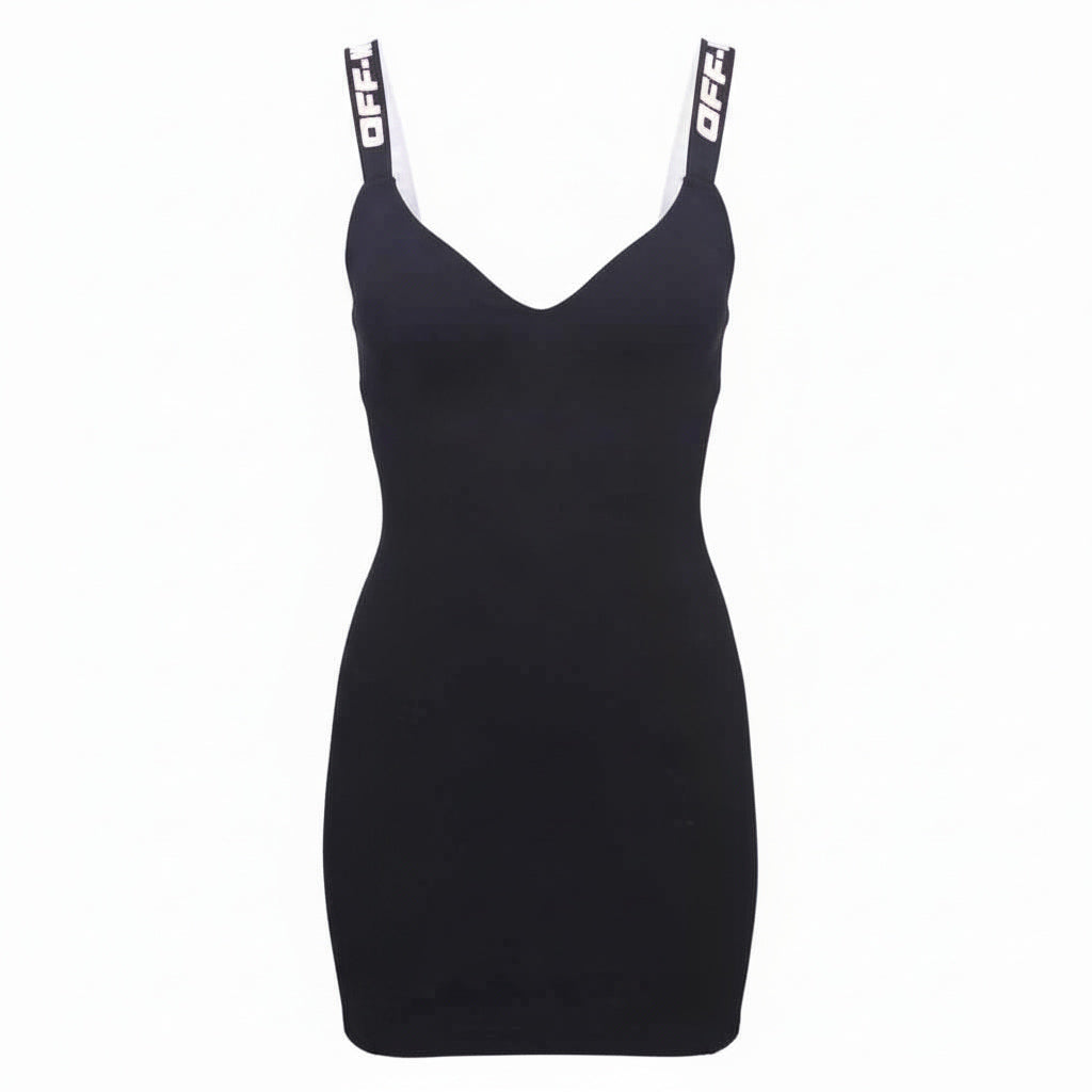 OFF-WHITE BLACK DRESS WITH LOGO STRAPS - SIZE 36
