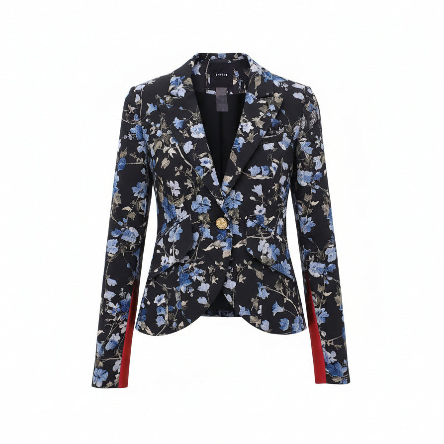 SMYTHE BLACK AND BLUE FLORAL EMBROIDERED BLAZER - SIZE 4