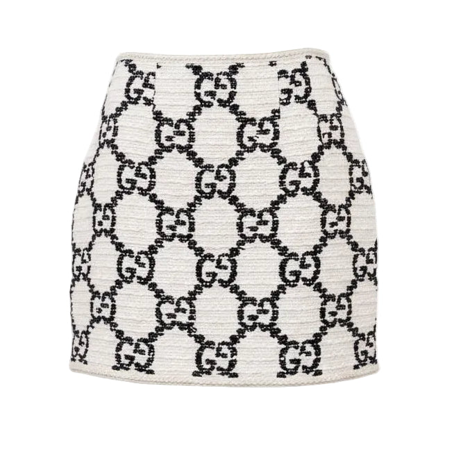 GUCCI CREAM AND BLACK TWEED LOGO MINI SKIRT - SIZE 44