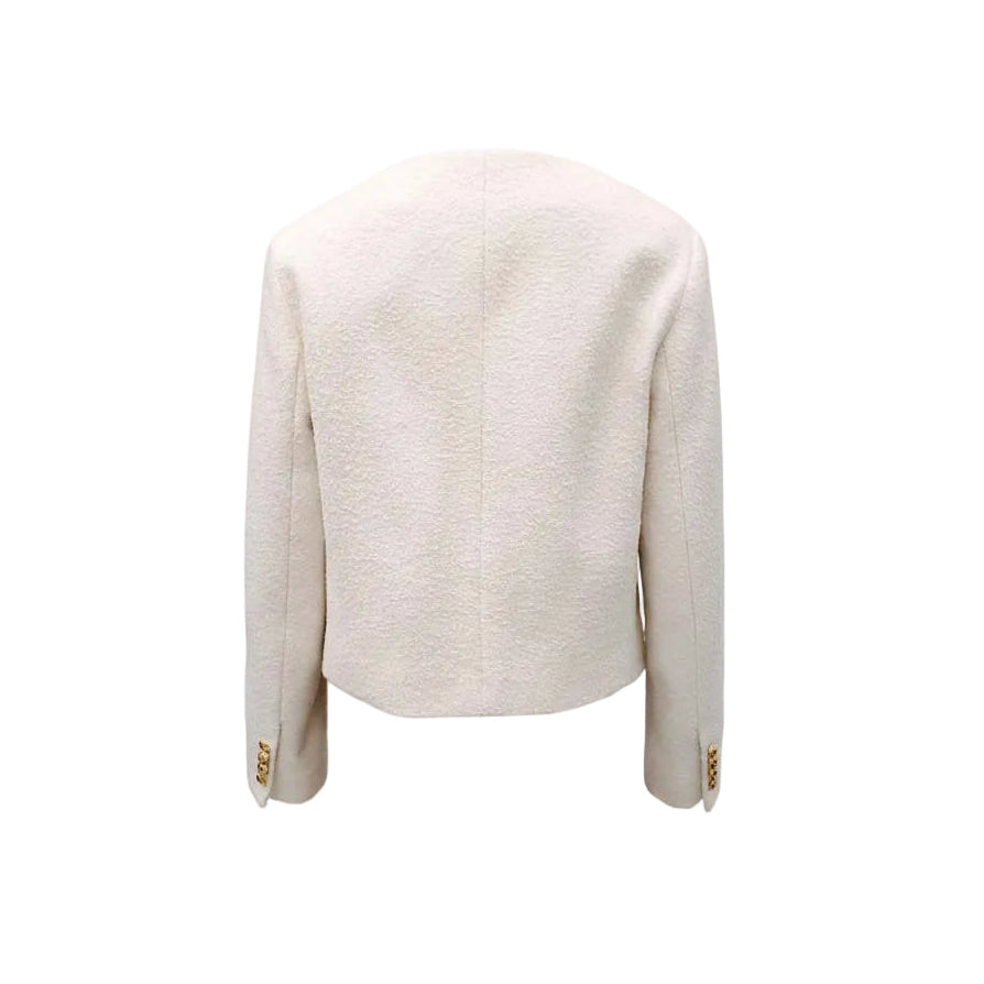 CELINE CREAM TWEED LONG SLEEVE JACKET - SIZE S