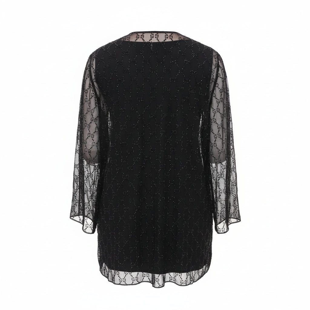 GUCCI CRYSTAL GG EMBELLISHED TULLE BLOUSE AND PANTS SET - SIZE 40