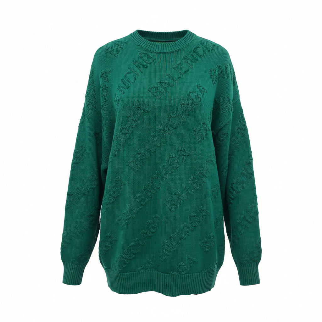BALENCIAGA GREEN LOGO OVERSIZED SWEATER - SIZE M