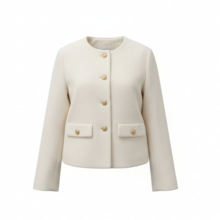 CELINE CREAM TWEED LONG SLEEVE JACKET - SIZE S