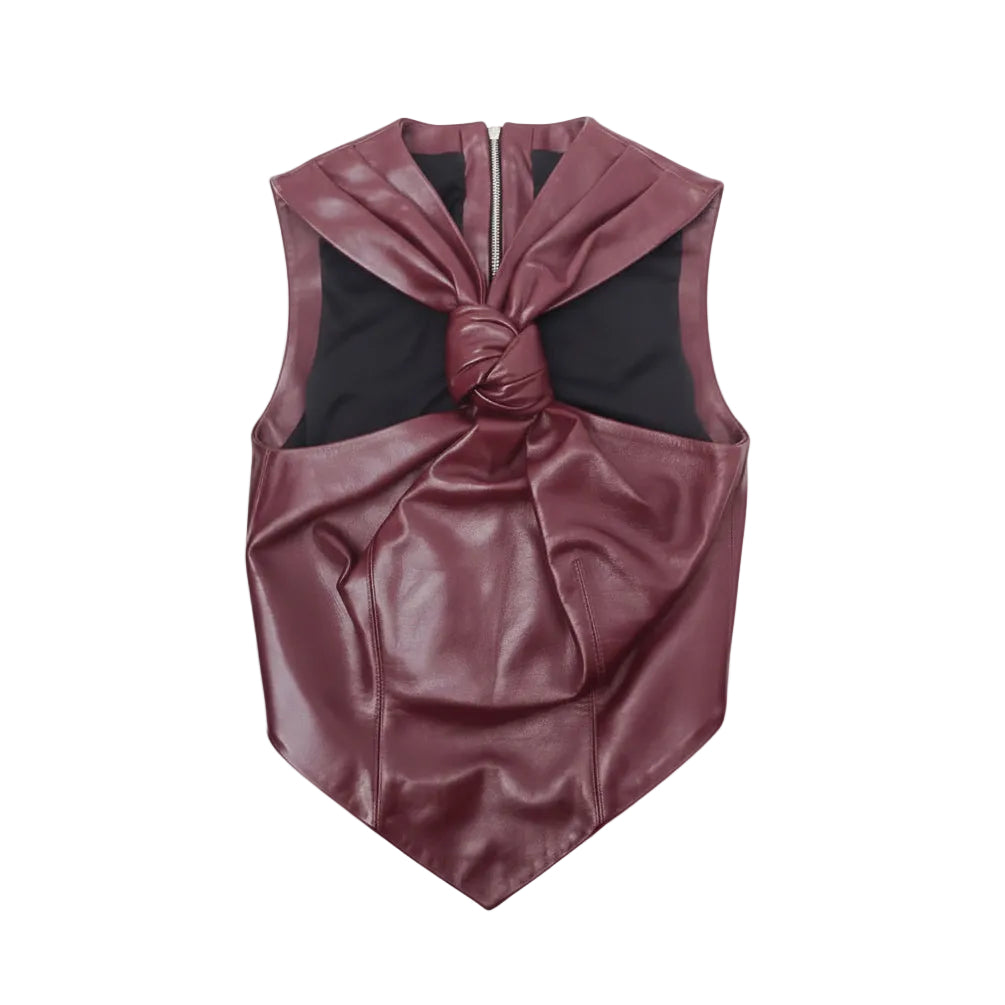 16ARLINGTON BURGUNDY LEATHER KNOT TOP - SIZE UK 8 (US 4)