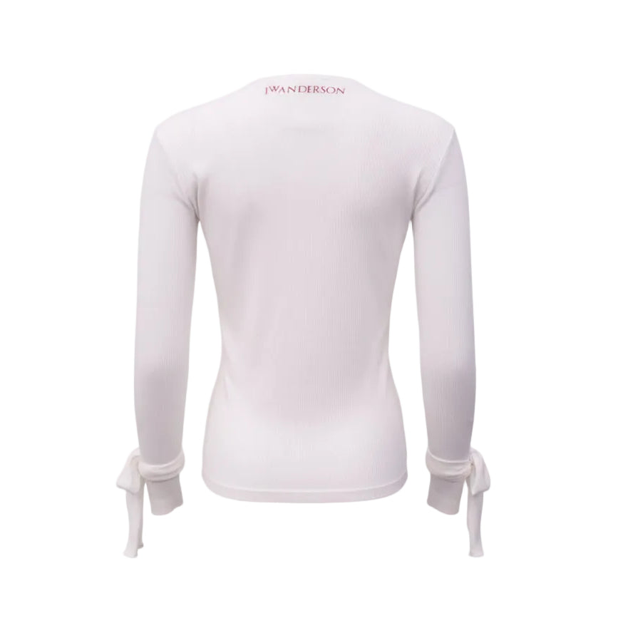 JW ANDERSON WHITE RIBBED JERSEY TOP WITH TIE DETAILS  - SIZE M