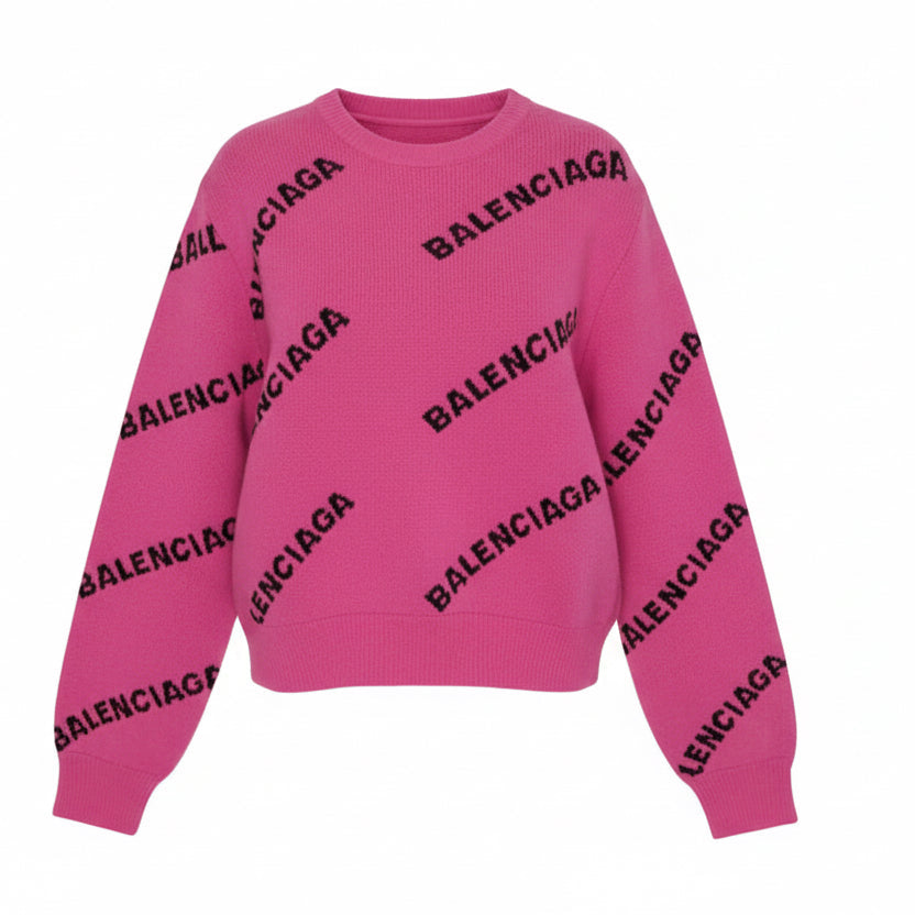BALENCIAGA PINK KNIT LOGO CROPPED SWEATER - SIZE 38