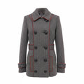 GUCCI GREY HERRINGBONE WOOL PEACOAT WITH LEATHER BUTTONS - SIZE 36