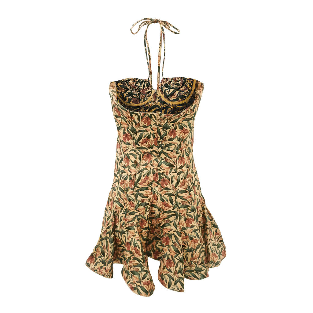 AGUA BY AGUA BENDITA YELLOW AND GREEN 'ANTURIO MONARCA AMARILLO' DRESS - SIZE L