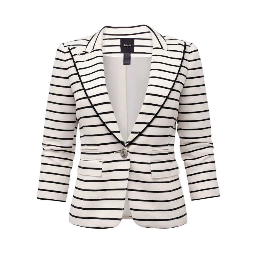 SMYTHE WHITE AND BLACK STRIPED BLAZER - SIZE 4