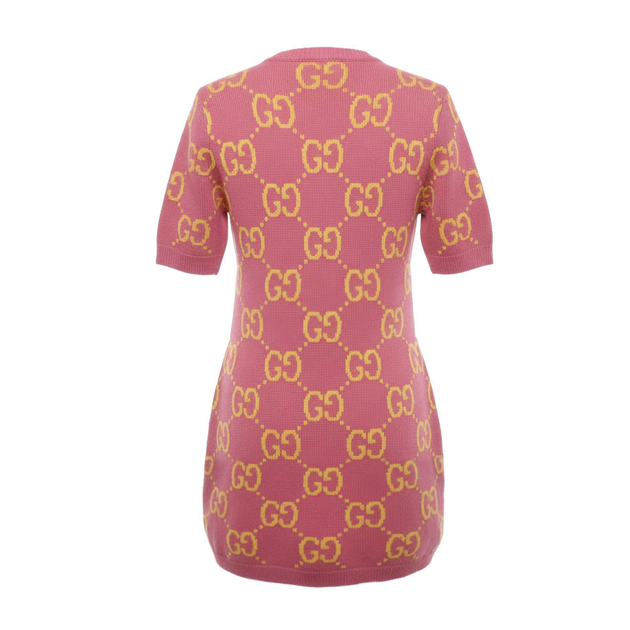 GUCCI PINK AND YELLOW LOGO SWEATER DRESS - SIZE S