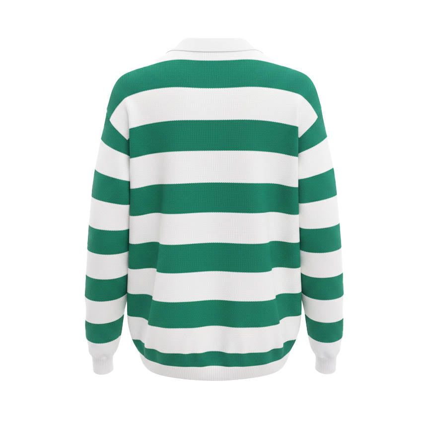GUCCI OVERSIZED GREEN AND WHITE STRIPED COTTON CARDIGAN WITH LOGO - SIZE XS