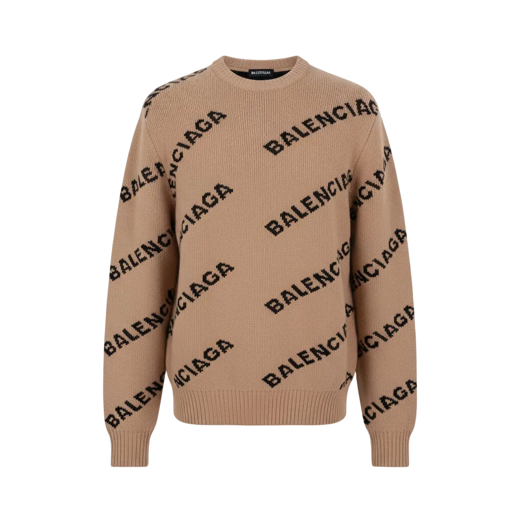 BALENCIAGA CAMEL KNIT LOGO SWEATER - SIZE S