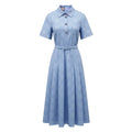 GUCCI BLUE PLEATED LOGO DRESS WITH BELT - SIZE 44