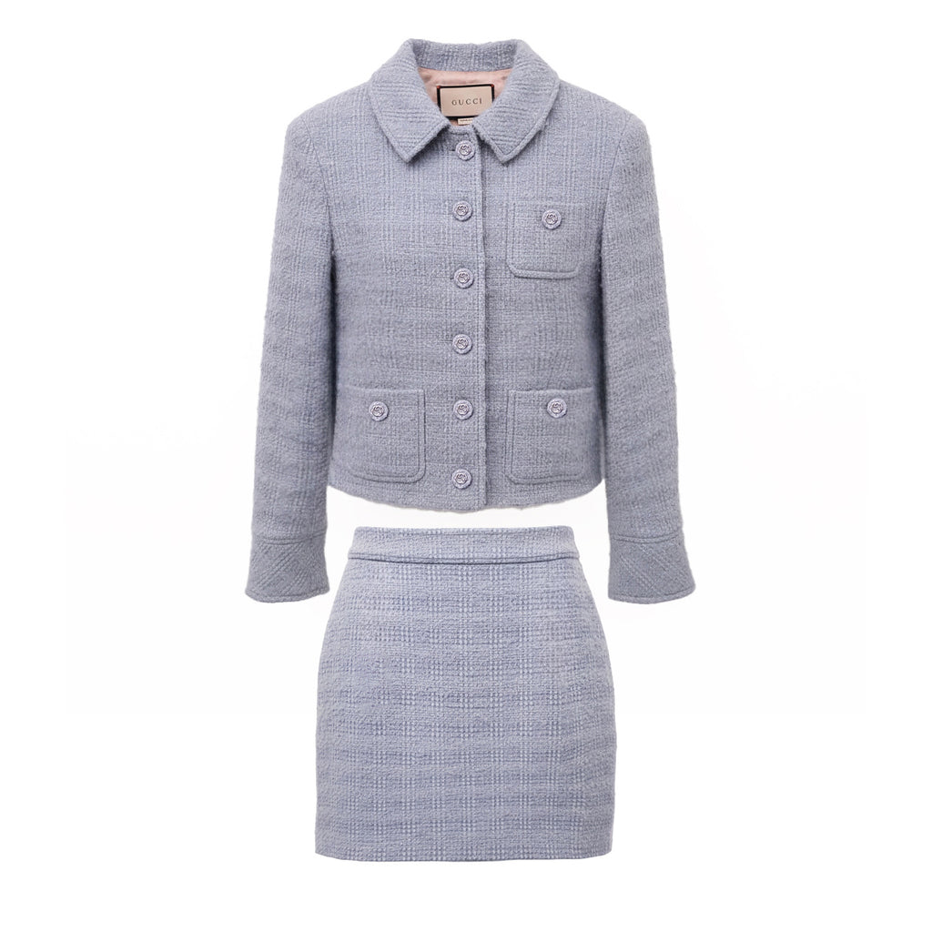 GUCCI 2-PIECE TWEED BABY BLUE SET - SIZE XS