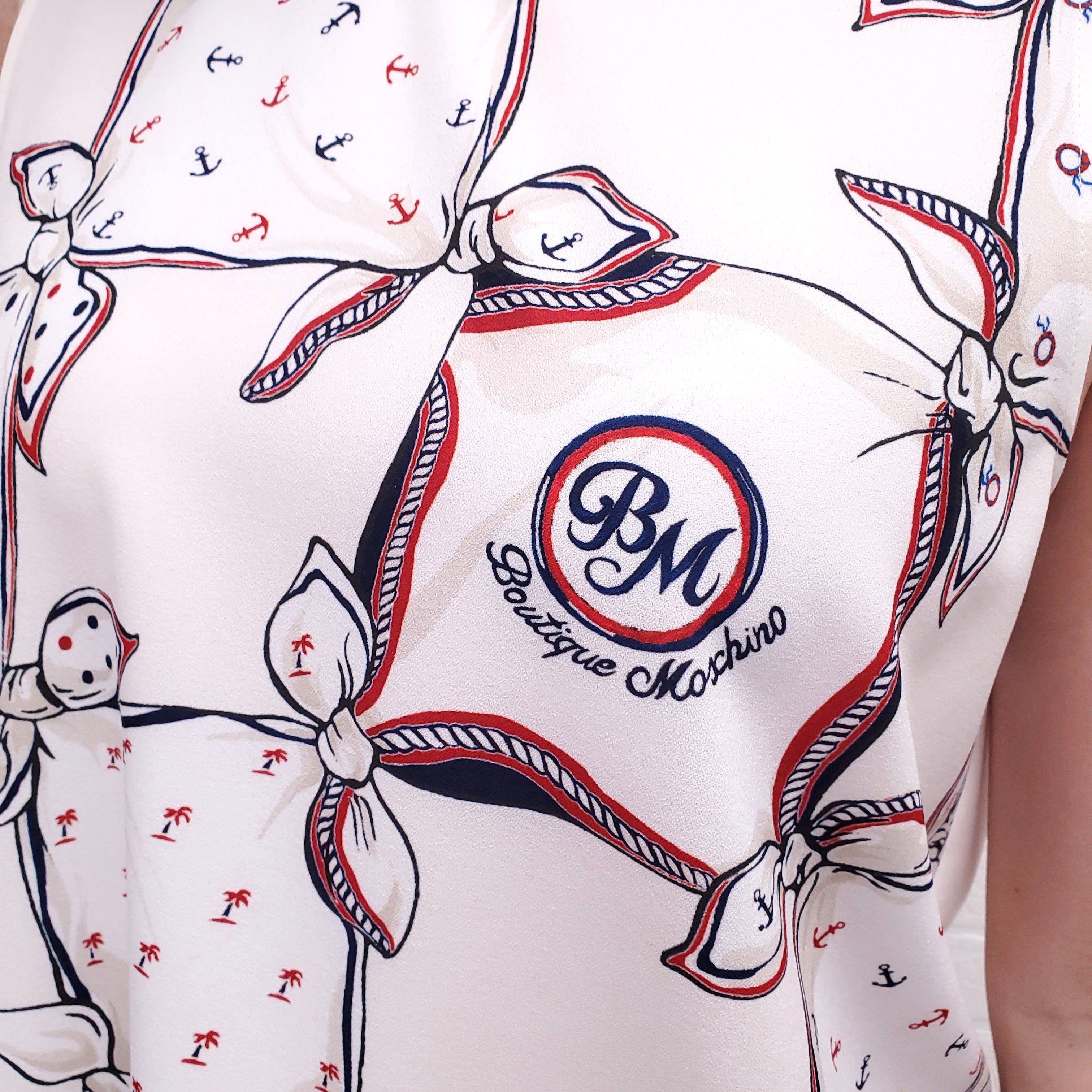 BOUTIQUE MOSCHINO SLEEVELESS GRAPHIC-PRINT WHITE TOP - SIZE 40