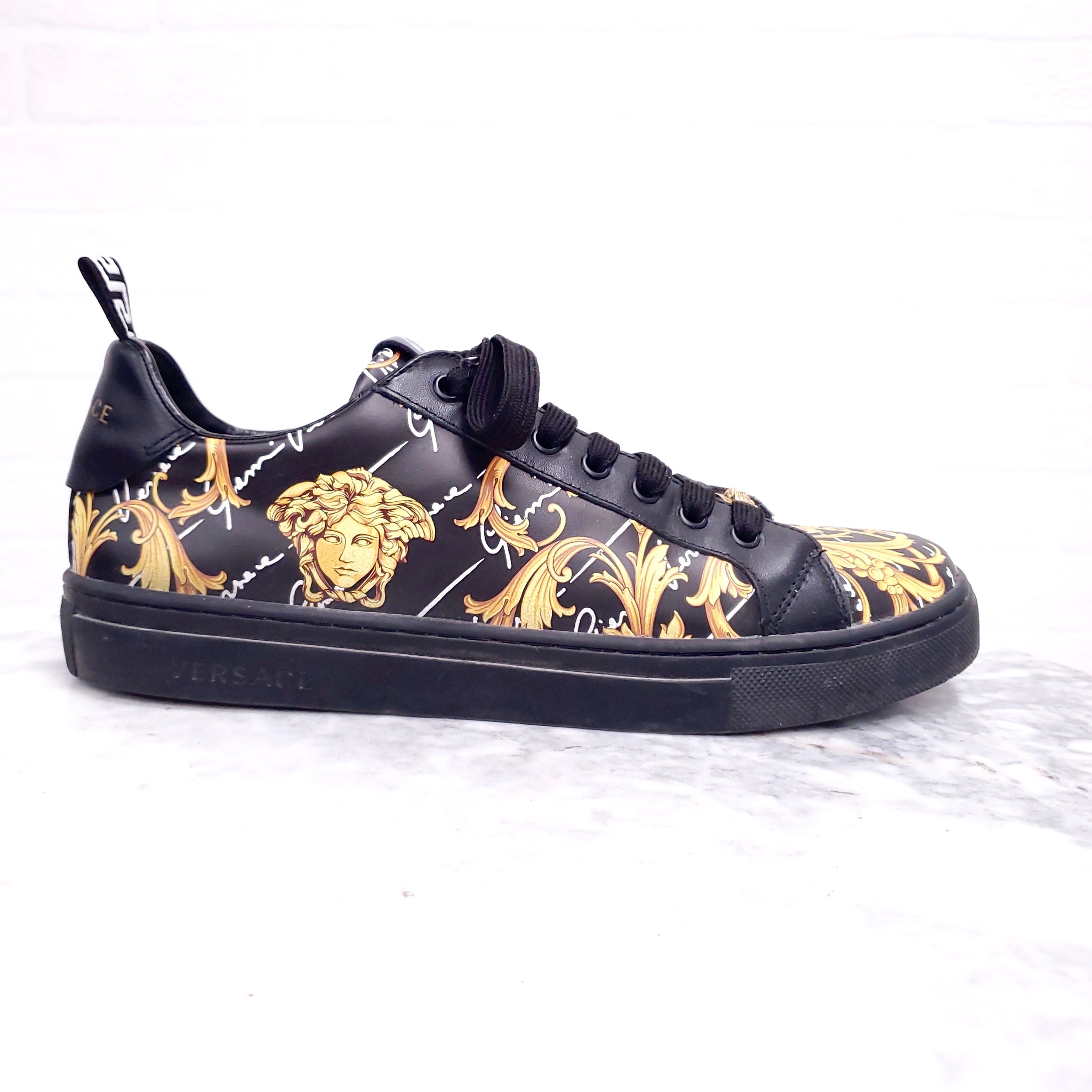 VERSACE BLACK PATTERNED SNEAKERS SIZE 8 MENS 10 WOMENS 1100 Rewind Couture