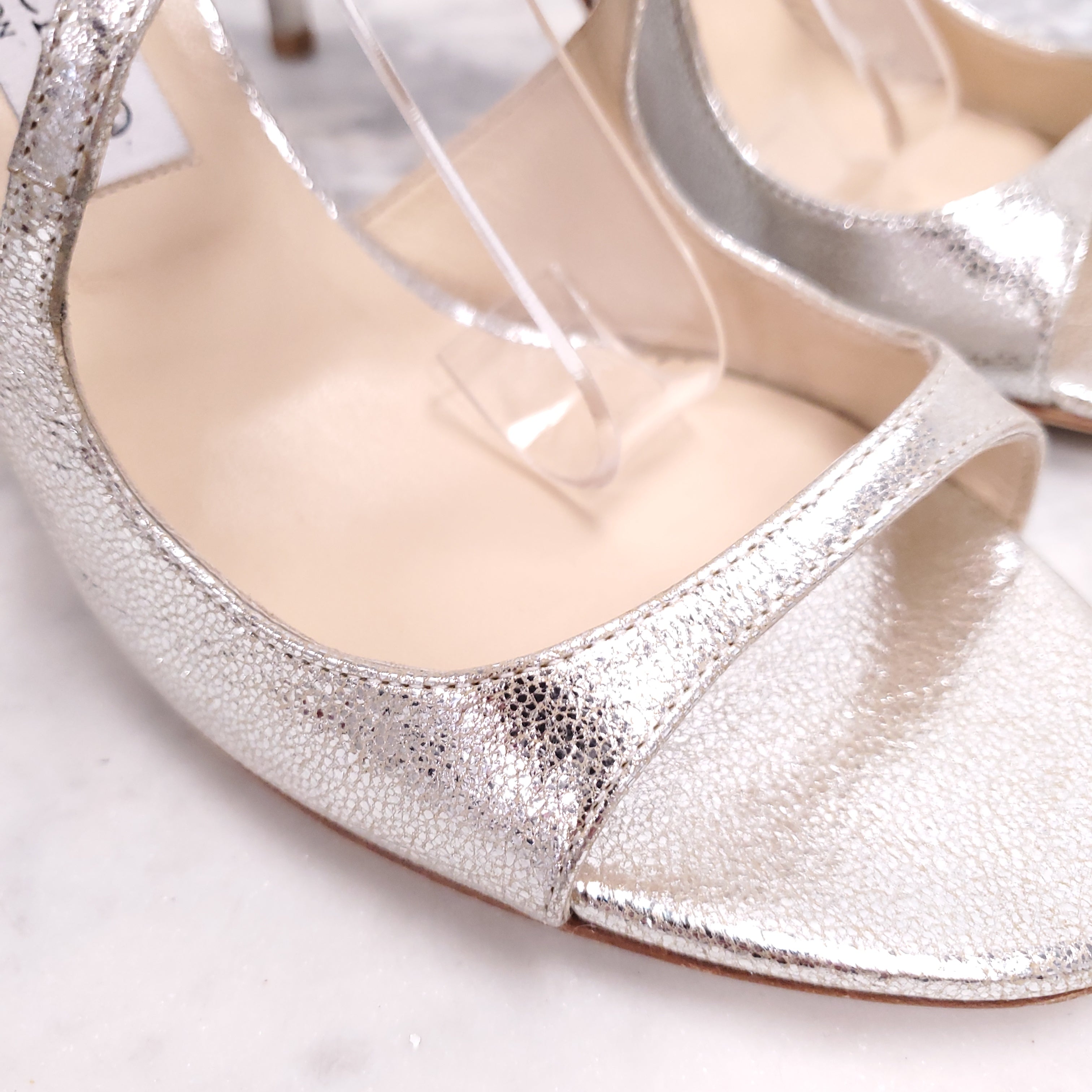 JIMMY CHOO AZIA METALLIC LEATHER CAGE HEELS - SIZE 42