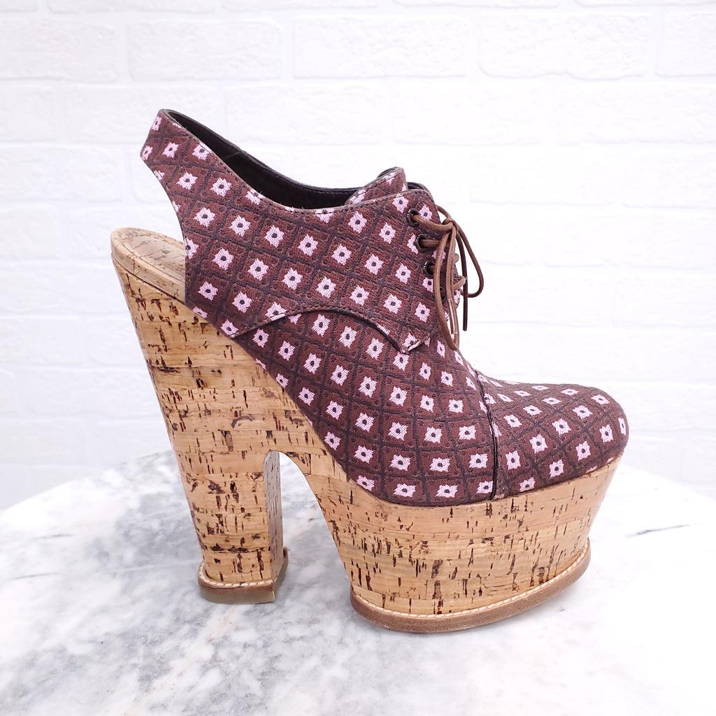 LOUIS VUITTON PATTERNED CORK PLATFORMS - SIZE 37.5