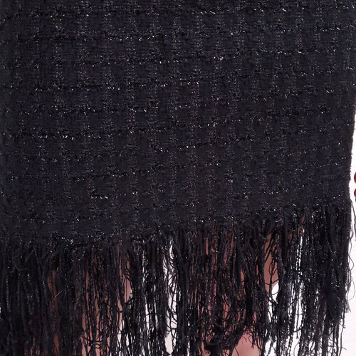 BALMAIN TWEED BLACK DRESS WITH GOLD DETAIL ($3000) - SIZE 36