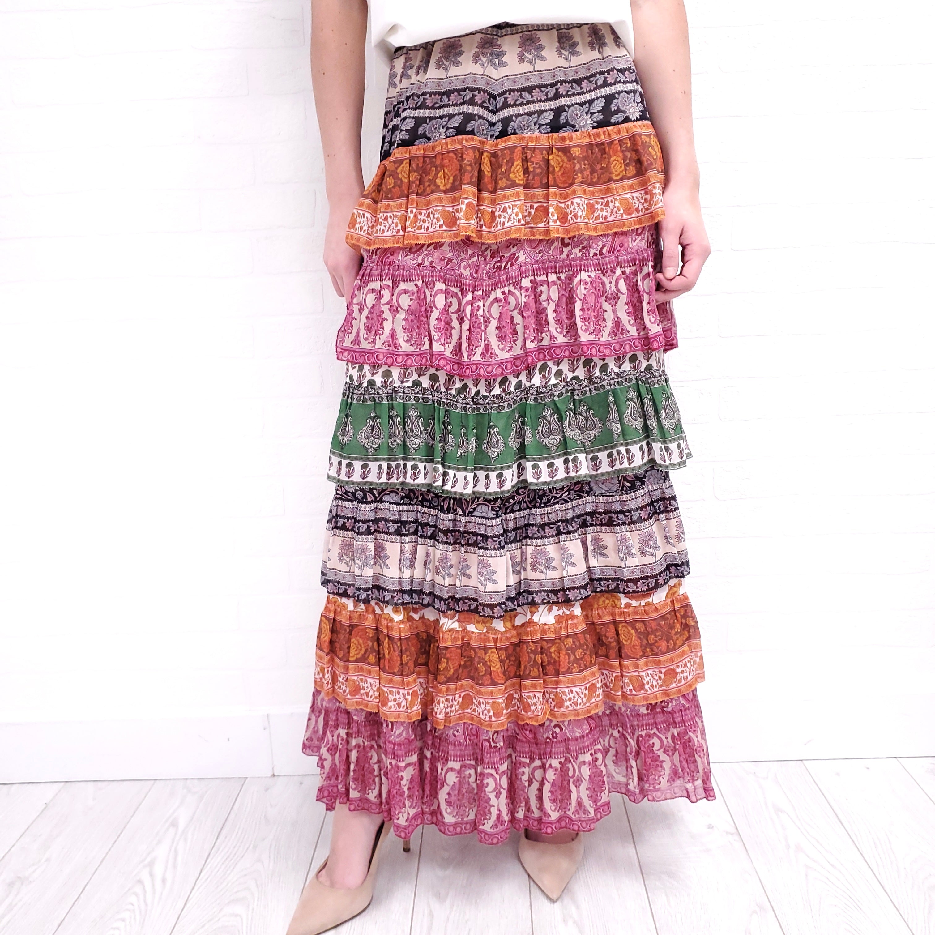 ZIMMERMANN AMARI TIERED MIDI SKIRT - SIZE 0