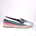 LOEWE STRIPED COLOURFUL ESPADRILLES WITH SILVER BUCKLE - SIZE 37