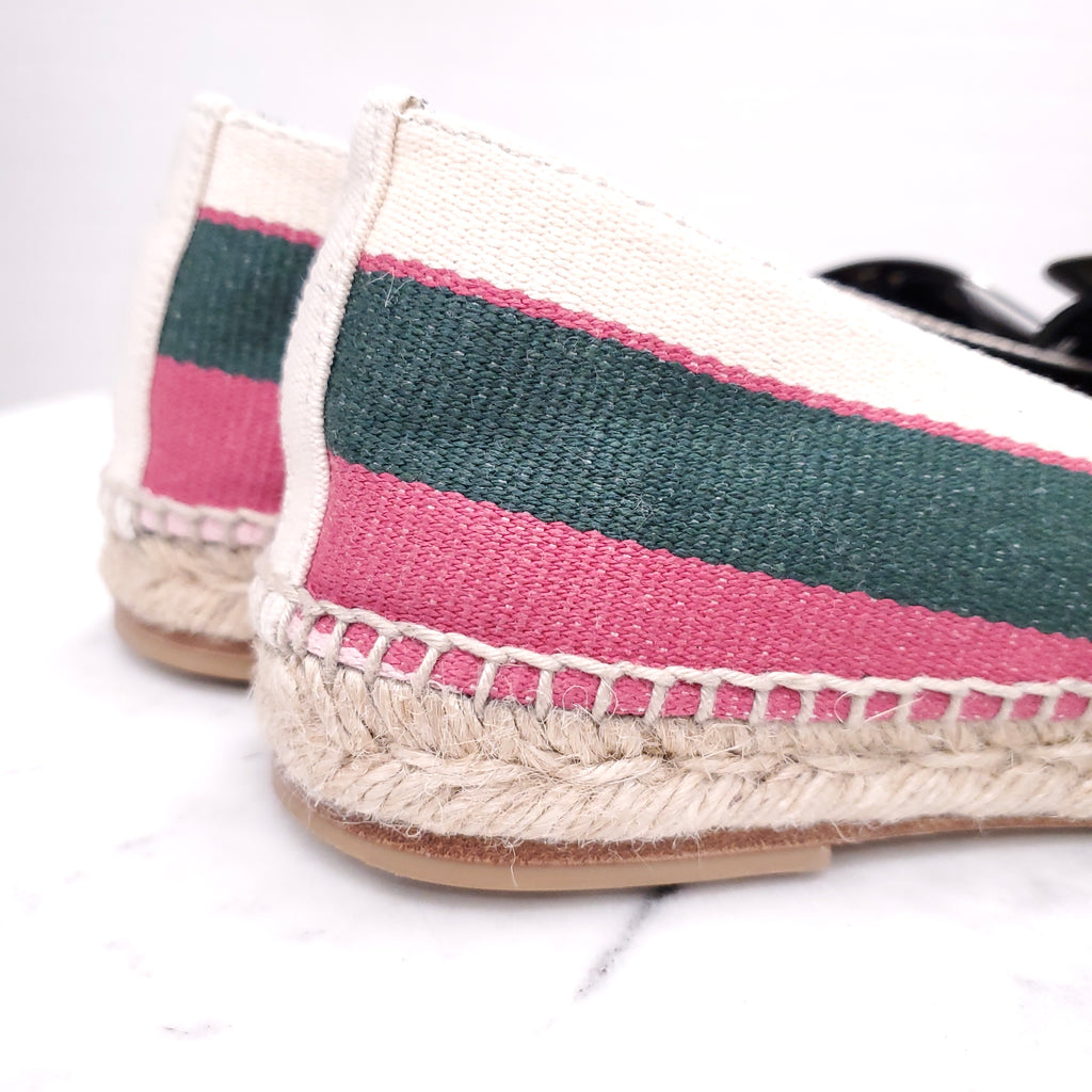 LOEWE STRIPED COLOURFUL ESPADRILLES WITH SILVER BUCKLE - SIZE 37