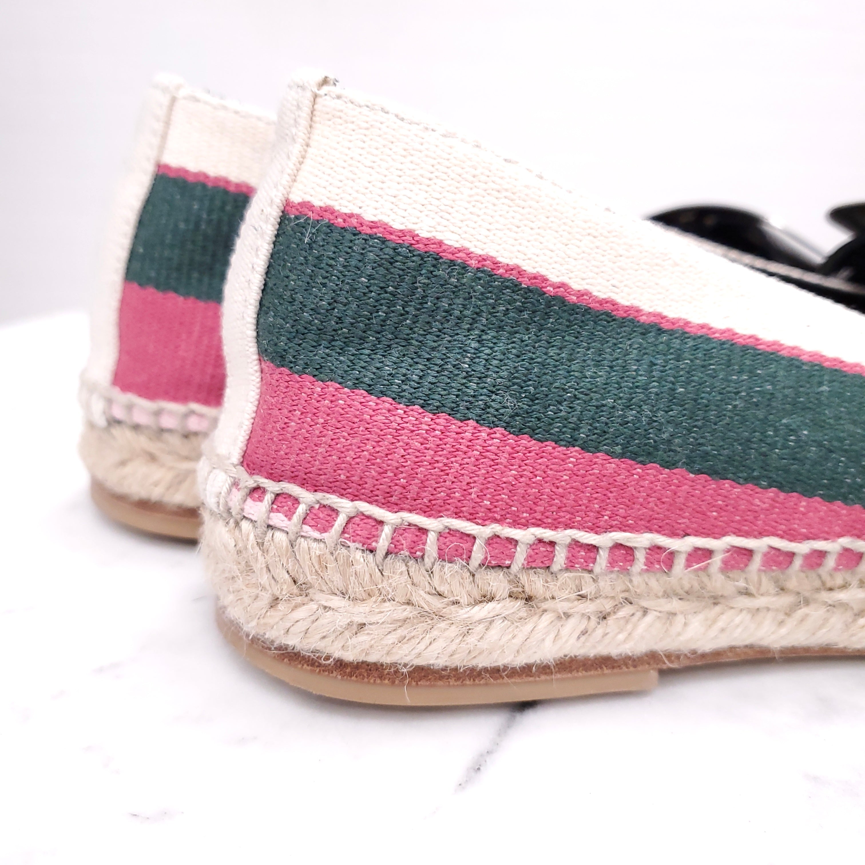 LOEWE STRIPED COLOURFUL ESPADRILLES WITH SILVER BUCKLE - SIZE 37