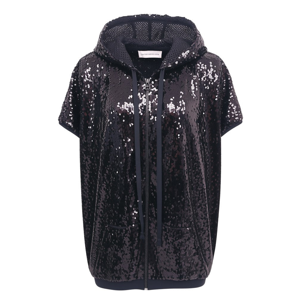 FAITH CONNEXION SEQUIN ZIP-UP SWEATSHIRT - SIZE S