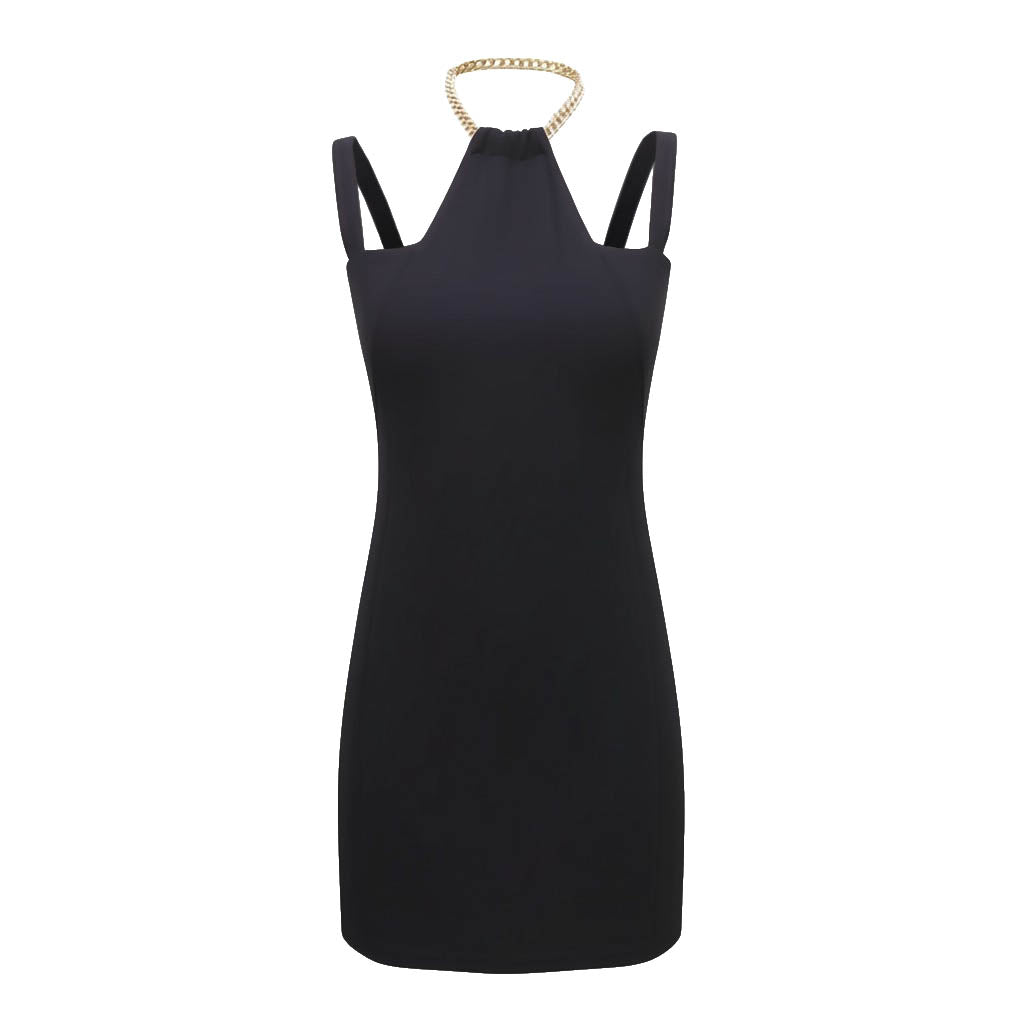 VERSACE VERSUS COLLECTION BLACK WOOL DRESS WITH GOLD CHAIN DETAIL - SI ...