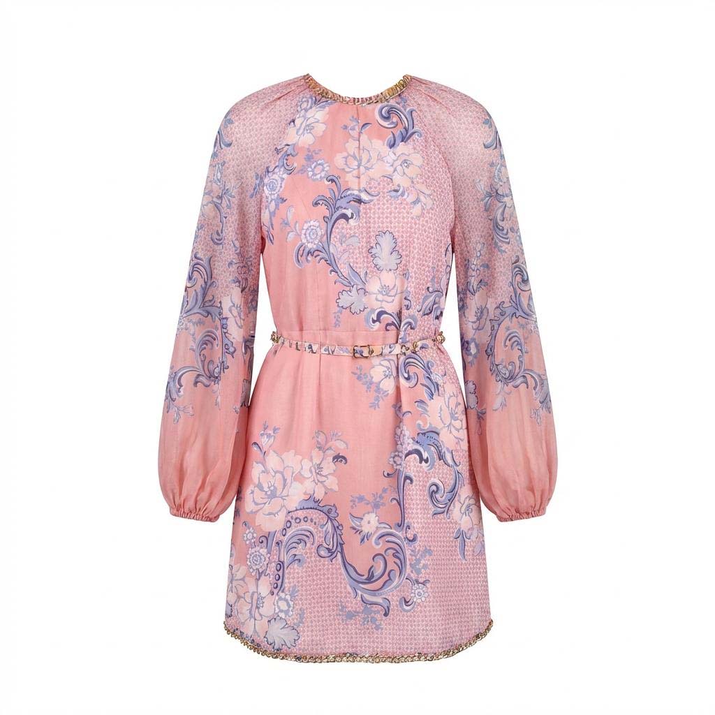 ZIMMERMANN PURPLE AND PINK DRESS WITH GOLD CHAIN DETAIL - SIZE 0 (US 4)