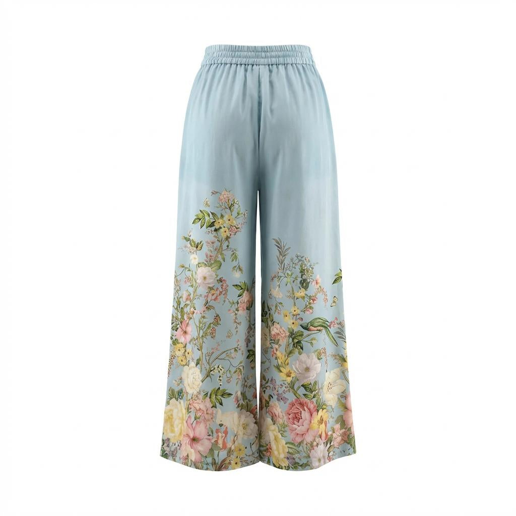 ZIMMERMANN BLUE SILK FLORAL TROUSERS - SIZE 0 (US 4)