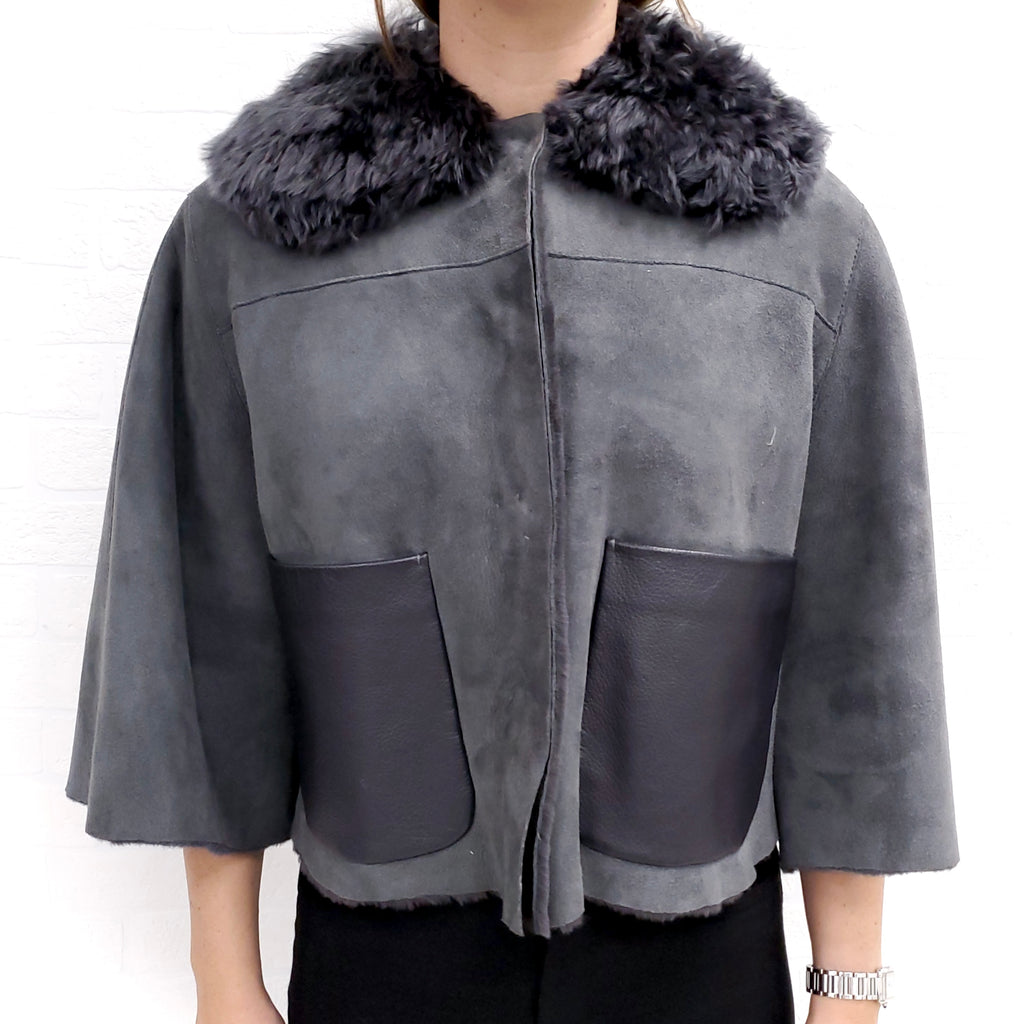 DOLCE & GABBANA SHEARLING JACKET WITH FUR COLLAR  - SIZE 38 (US 6)