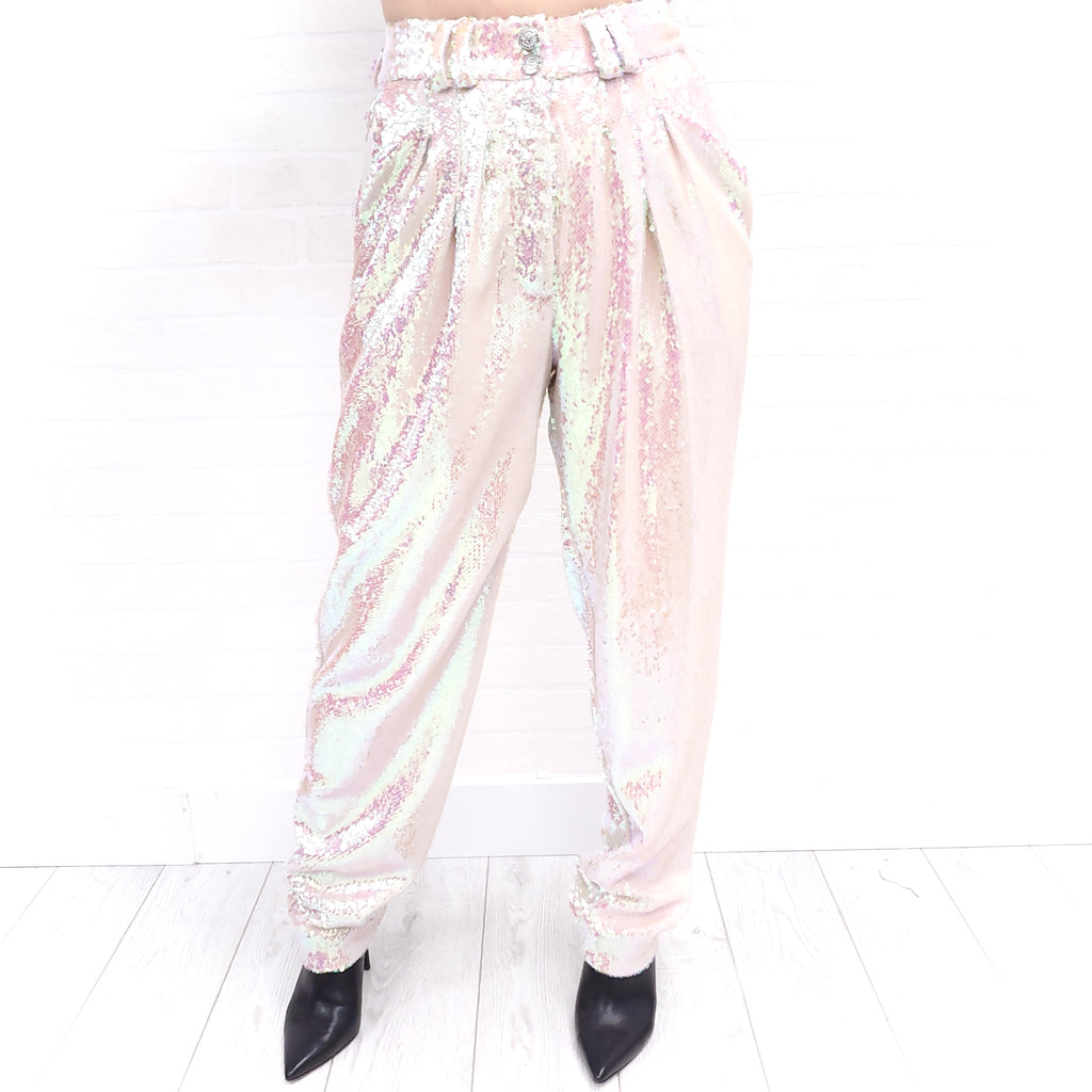 BALMAIN IRRIDESCENT SEQUIN PANTS - SIZE 34