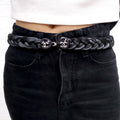 CHANEL BLACK AND GREY WOVEN BELT WITH LOGO CLASP - SIZE 100
