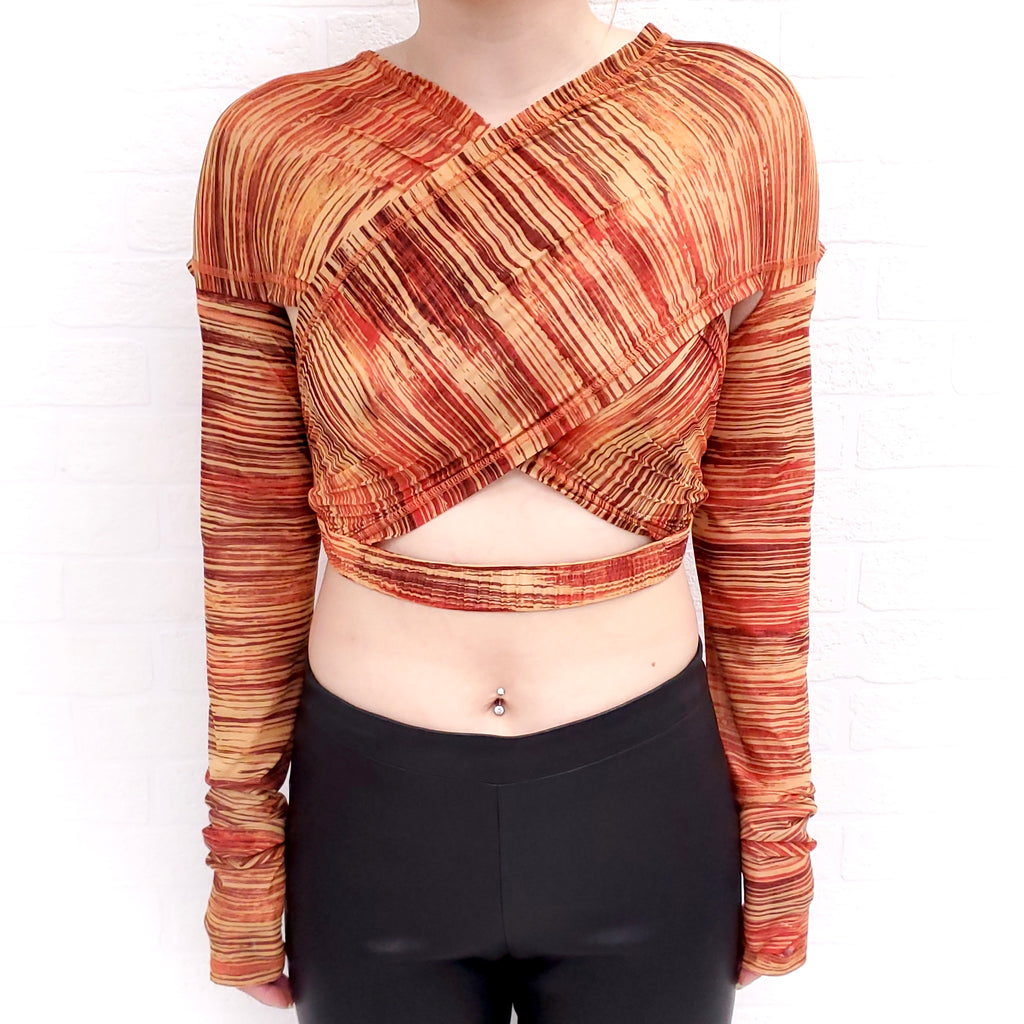 CHARLOTTE KNOWLES ORANGE STRIPE CROP TOP - SIZE L