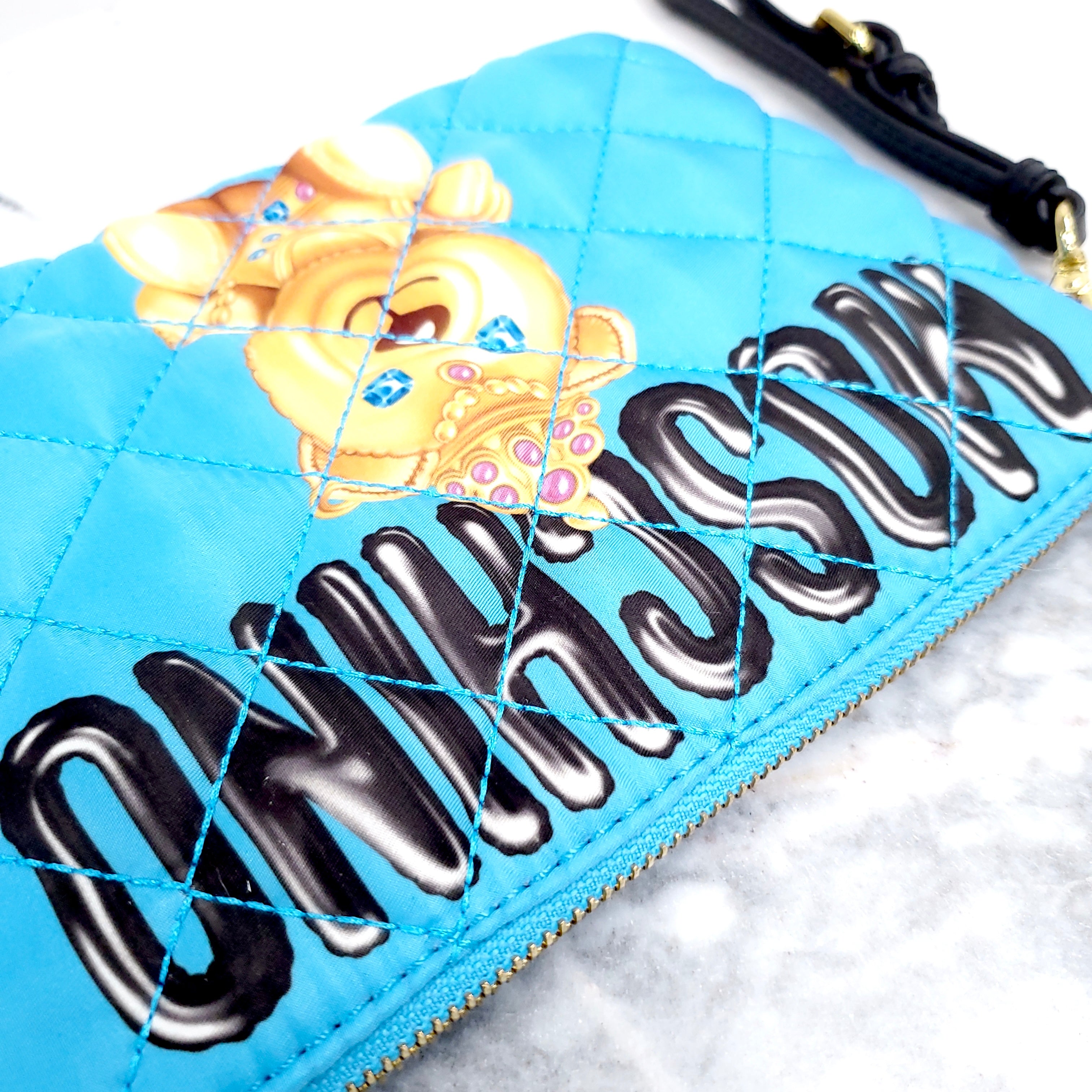 MOSCHINO COUTURE BLUE QUILTED BEAR WRISTLET
