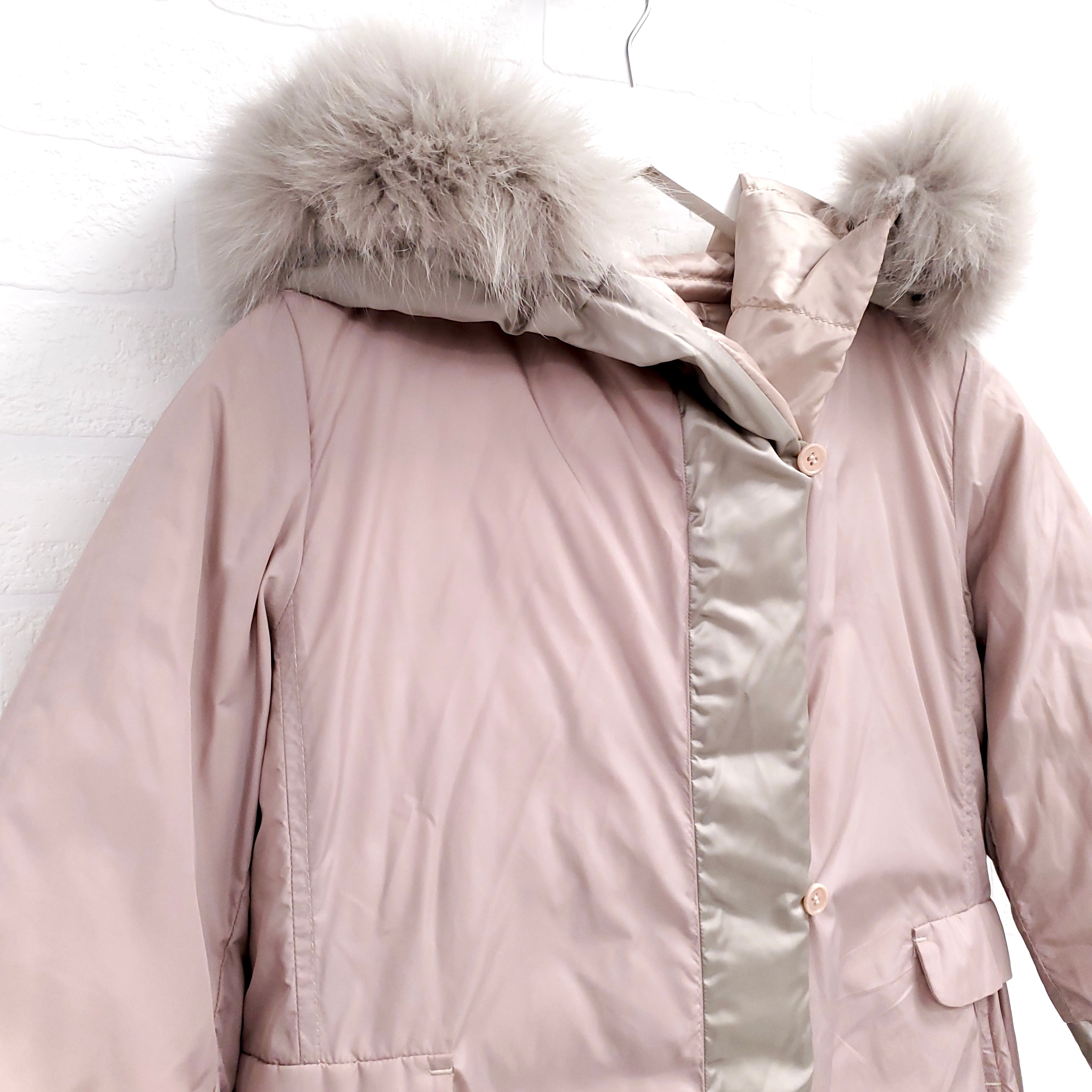 MAX MARA REVERSIBLE COAT WITH FUR HOOD - SIZE 4